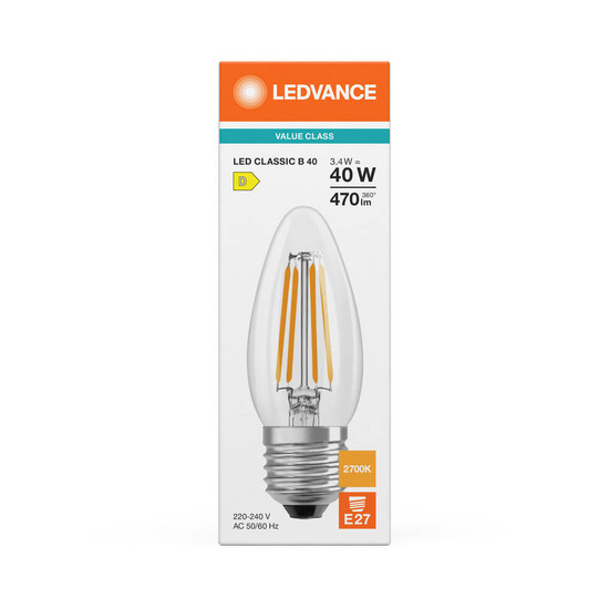 LEDVANCE LED Kerze E27 Classic Filament P B40 3.4W 470lm Warmweiss 2700K wie 40W 4099854466359