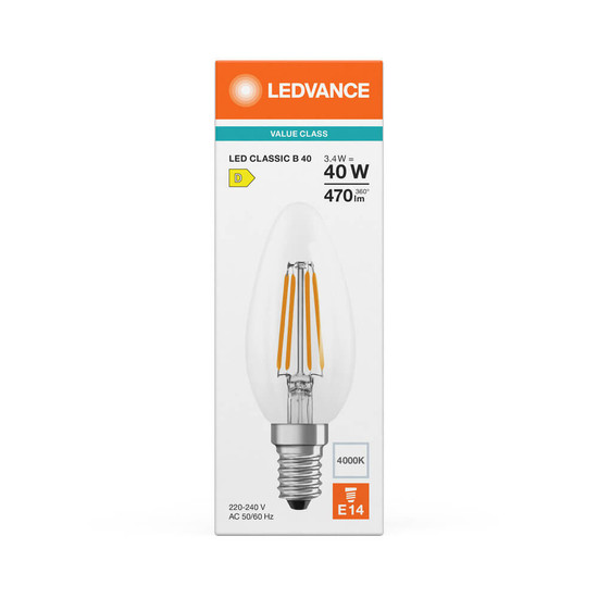 LEDVANCE LED Kerze E14 Classic Filament P B40 3.4W 470lm Neutralweiss 4000K wie 40W 4099854466403