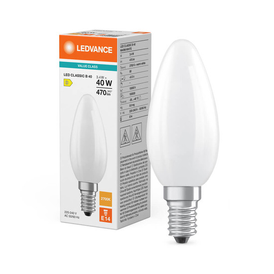 LEDVANCE LED Kerze E14 Classic Filament P matt B40 3.4W 470lm Warmweiss 2700K wie 40W 4099854466861