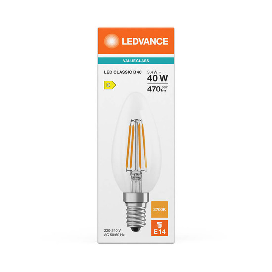 LEDVANCE LED Kerze E14 Classic Filament P B40 3.4W 470lm Warmweiss 2700K wie 40W 4099854466946