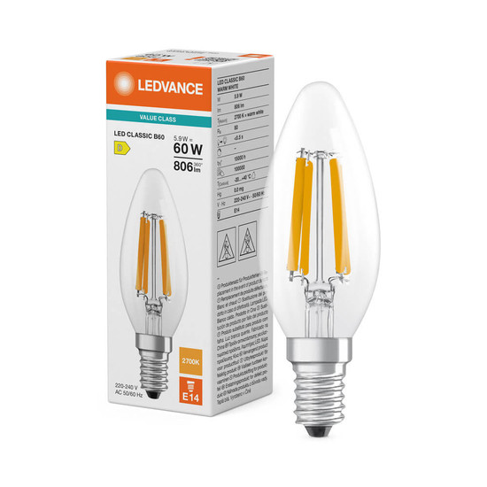 LEDVANCE LED Kerze E14 Classic Filament P B60 5.9W 806lm Warmweiss 2700K wie 60W 4099854467004