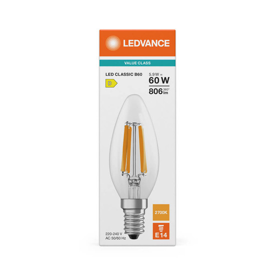 LEDVANCE LED Kerze E14 Classic Filament P B60 5.9W 806lm Warmweiss 2700K wie 60W 4099854467004