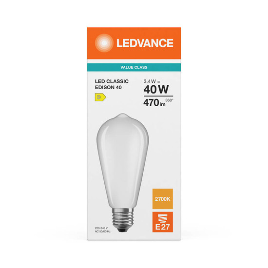 LEDVANCE LED Lampe E27 Classic Edison Filament P matt ST64 3.4W 470lm Warmweiss 2700K wie 40W 4099854467301