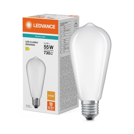LEDVANCE LED Lampe E27 Classic Edison Filament P matt ST64 5.4W 730lm Warmweiss 2700K wie 55W 4099854467486