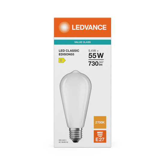 LEDVANCE LED Lampe E27 Classic Edison Filament P matt ST64 5.4W 730lm Warmweiss 2700K wie 55W 4099854467486