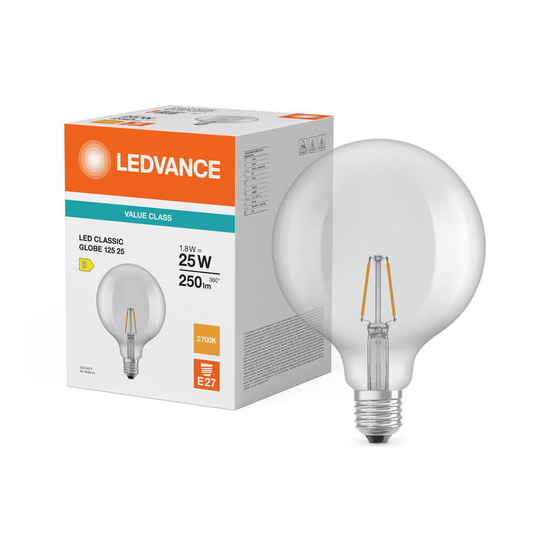 LEDVANCE LED Lampe E27 Classic Globe Filament P G125 1.8W 250lm Warmweiss 2700K wie 25W 4099854467622