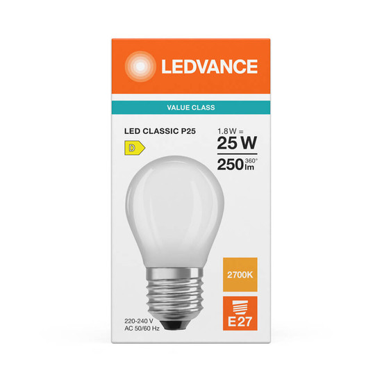 LEDVANCE LED Lampe E27 Classic Filament P matt P25 1.8W 250lm Warmweiss 2700K wie 25W 4099854467950