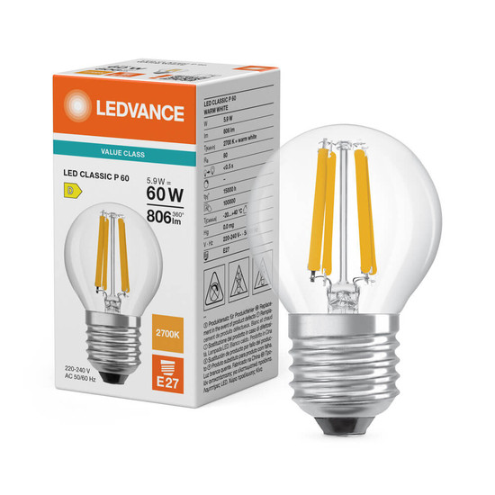 LEDVANCE LED Lampe E27 Classic Filament P P60 5.9W 806lm Warmweiss 2700K wie 60W 4099854468476
