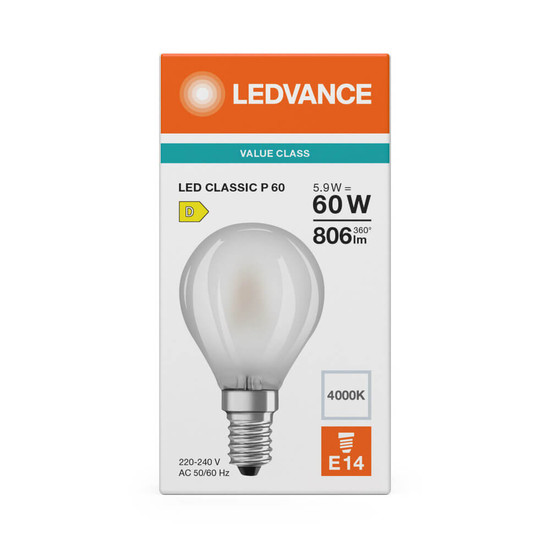 LEDVANCE LED Lampe E14 Classic Filament P matt P60 5.9W 806lm Warmweiss 2700K wie 60W 4099854468575