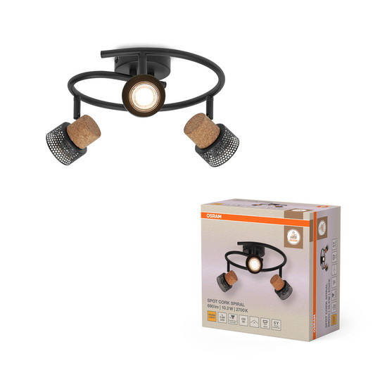 OSRAM LED Deckenleuchte DECOR SPOT CORK BLACK Spiral 3x3.4W 927 DIM Dimmbar Warm weiß 4099854470653