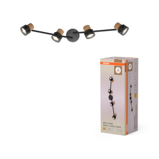 OSRAM LED Deckenleuchte DECOR SPOT CORK BLACK 4x3.4W 927 DIM Dimmbar Warm weiß 4099854470691