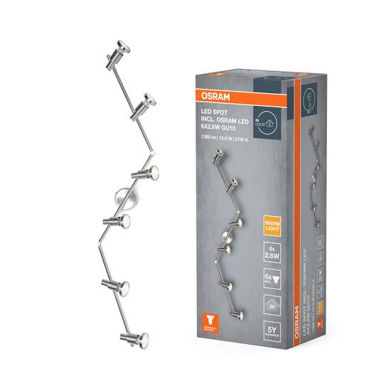 OSRAM LED Spotleuchte LED SPOT BRUSHED SILVER GU10 6 x 2.6W 2700K Warm weiß 4099854473746