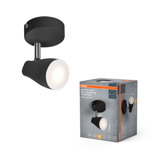 OSRAM LED Spotleuchte LED SPOT PEAR BLACK 1 x 4.3W 2700K GU10 Warm weiß 4099854473920
