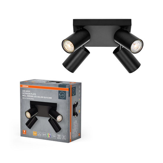 OSRAM LED Deckenleuchte LED SPOT OCTAGON BLACK Plate 4x3.4W 927 DIM Dimmbar Warm weiß 4099854474064