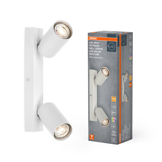 OSRAM LED Deckenleuchte LED SPOT OCTAGON WHITE 2x3.4W 927 DIM Dimmbar Warm weiß 4099854474132