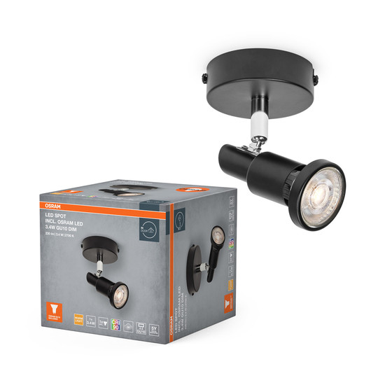 OSRAM LED Deckenleuchte LED SPOT BLACK 1 X 3.4W 927 DIM Dimmbar Warm weiß 4099854474354