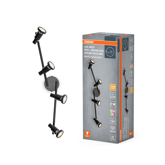 OSRAM LED Deckenleuchte LED SPOT BLACK 4 X 3.4W 927 DIM Dimmbar Warm weiß 4099854474491