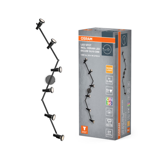 OSRAM LED Deckenleuchte LED SPOT BLACK 6 X 3.4W 927 DIM Dimmbar Warm weiß 4099854474514