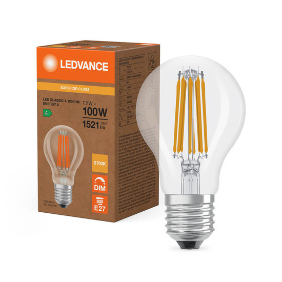 LEDVANCE LED Lampe E27 Classic Filament Dimmbar S A100 7.2W 1521lm Warmweiss 2700K wie 100W höchste Effizienzklasse A 4099854476723