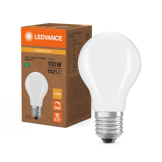 LEDVANCE LED Lampe E27 Classic Filament Dimmbar S matt A100 7.2W 1521lm Warmweiss 2700K wie 100W höchste Effizienzklasse A 4099854476761
