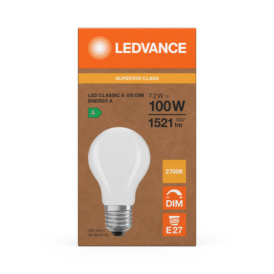 LEDVANCE LED Lampe E27 Classic Filament Dimmbar S matt A100 7.2W 1521lm Warmweiss 2700K wie 100W höchste Effizienzklasse A 4099854476761
