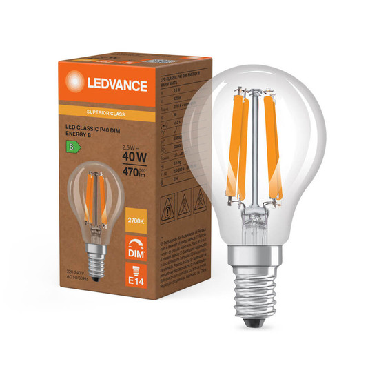 LEDVANCE LED Lampe E14 Classic Filament Dimmbar S P40 2.5W 470lm Warmweiss 2700K wie 40W 4099854477645