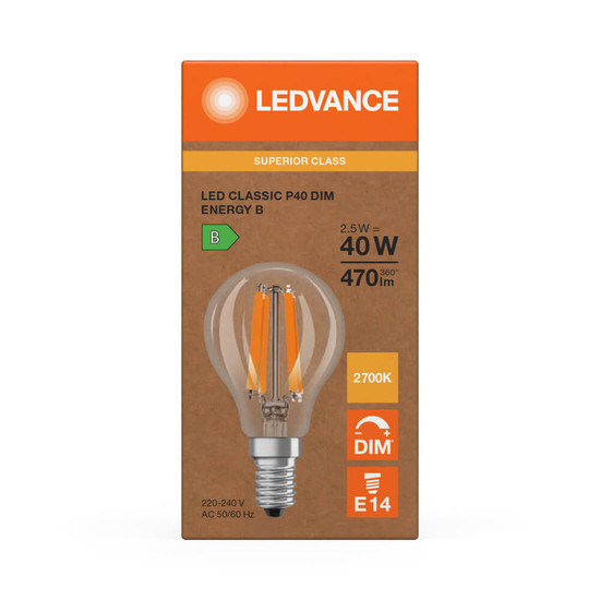 LEDVANCE LED Lampe E14 Classic Filament Dimmbar S P40 2.5W 470lm Warmweiss 2700K wie 40W 4099854477645