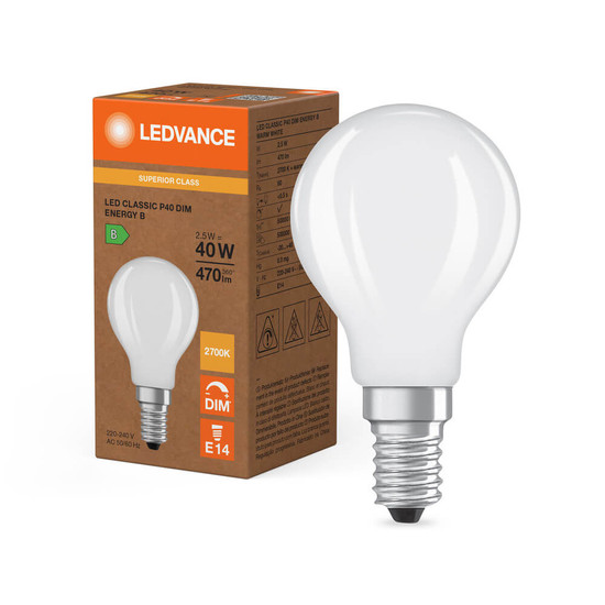 LEDVANCE LED Lampe E14 Classic Filament Dimmbar S matt P40 2.5W 470lm Warmweiss 2700K wie 40W 4099854477706