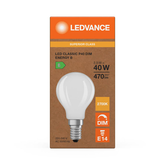 LEDVANCE LED Lampe E14 Classic Filament Dimmbar S matt P40 2.5W 470lm Warmweiss 2700K wie 40W 4099854477706