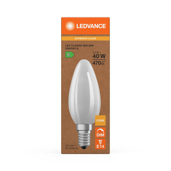 LEDVANCE LED Kerze E14 Classic Filament Dimmbar S matt B40 2.5W 470lm Warmweiss 2700K wie 40W 4099854478116