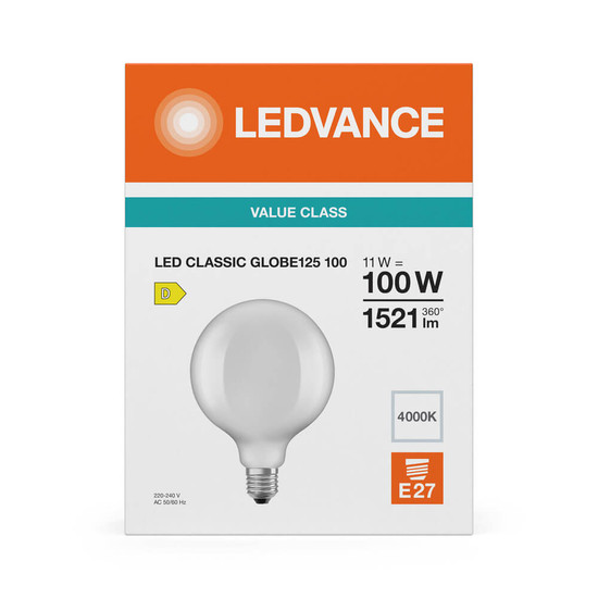LEDVANCE LED Lampe E27 Classic Globe Filament V matt G125 11W 1521lm Neutralweiss 4000K wie 100W 4099854482069