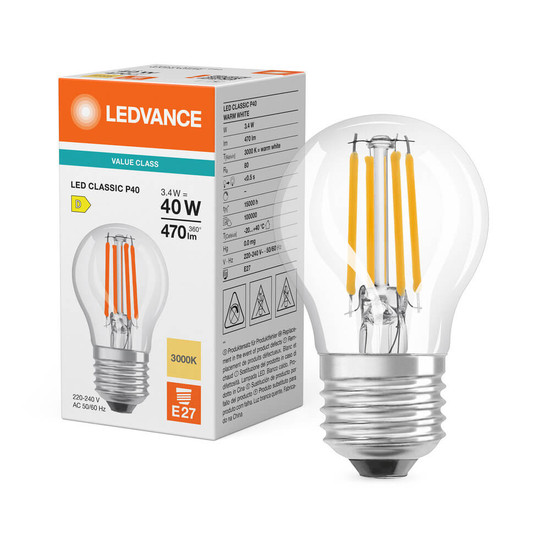 LEDVANCE LED Lampe E27 Classic Filament V P40 4W 470lm Warmweiss 3000K wie 40W 4099854482168