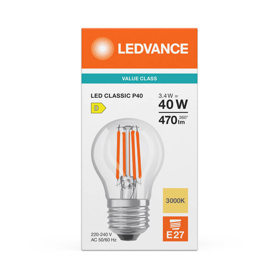LEDVANCE LED Lampe E27 Classic Filament V P40 4W 470lm Warmweiss 3000K wie 40W 4099854482168