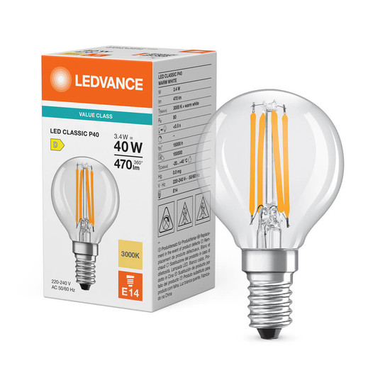 LEDVANCE LED Lampe E14 Classic Filament V P40 4W 470lm Warmweiss 3000K wie 40W 4099854482229