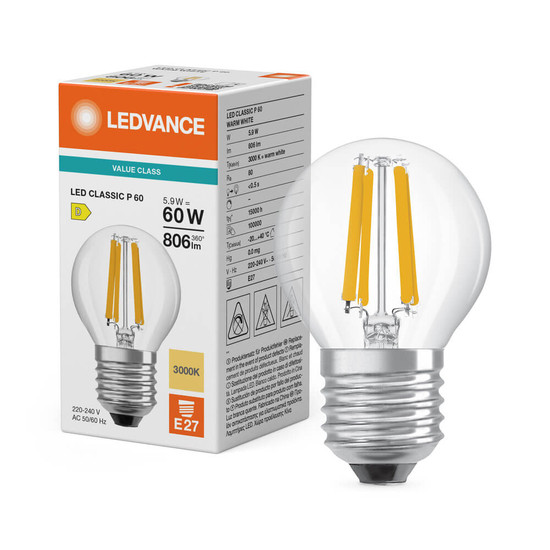 LEDVANCE LED Lampe E27 Classic Filament V P60 5.9W 806lm Warmweiss 3000K wie 60W 4099854482281
