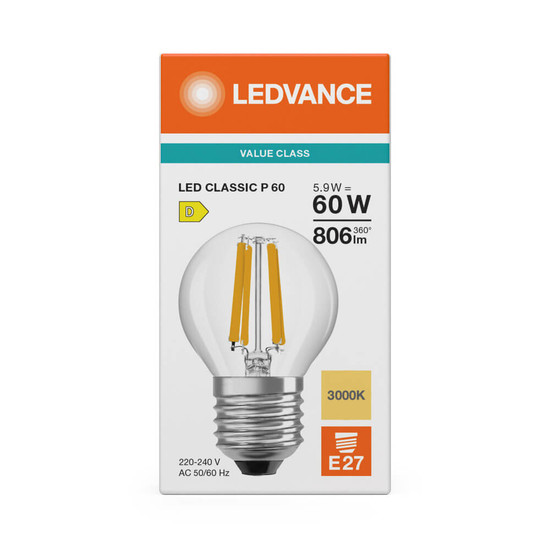 LEDVANCE LED Lampe E27 Classic Filament V P60 5.9W 806lm Warmweiss 3000K wie 60W 4099854482281