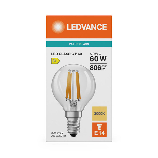 LEDVANCE LED Lampe E14 Classic Filament V P60 5.9W 806lm Warmweiss 3000K wie 60W 4099854482342
