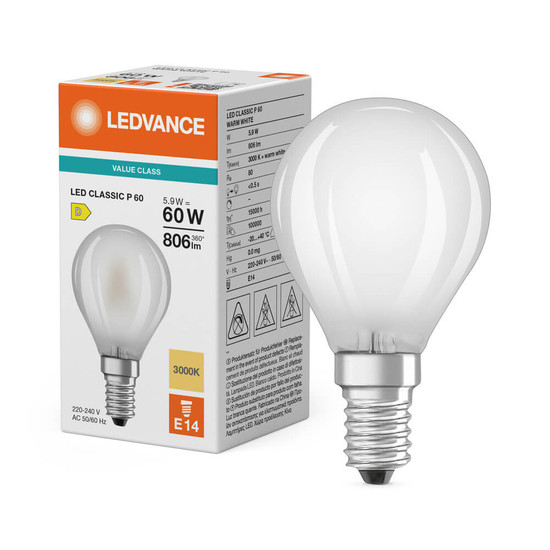 LEDVANCE LED Lampe E14 Classic Filament V matt P60 5.9W 806lm Warmweiss 3000K wie 60W 4099854482366