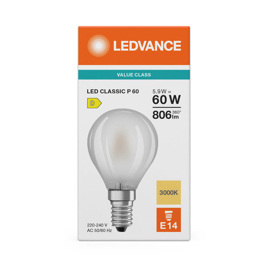 LEDVANCE LED Lampe E14 Classic Filament V matt P60 5.9W 806lm Warmweiss 3000K wie 60W 4099854482366