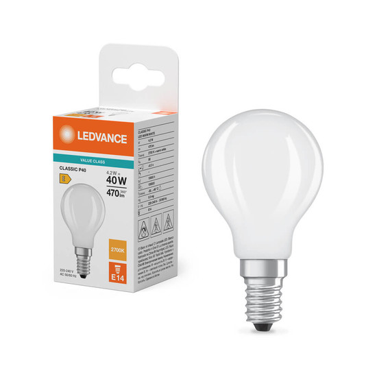 LEDVANCE LED Lampe E14 Classic Filament V matt P40 4.2W 470lm Warmweiss 2700K wie 40W 4099854482380