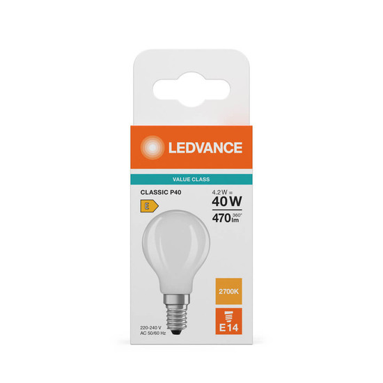 LEDVANCE LED Lampe E14 Classic Filament V matt P40 4.2W 470lm Warmweiss 2700K wie 40W 4099854482380