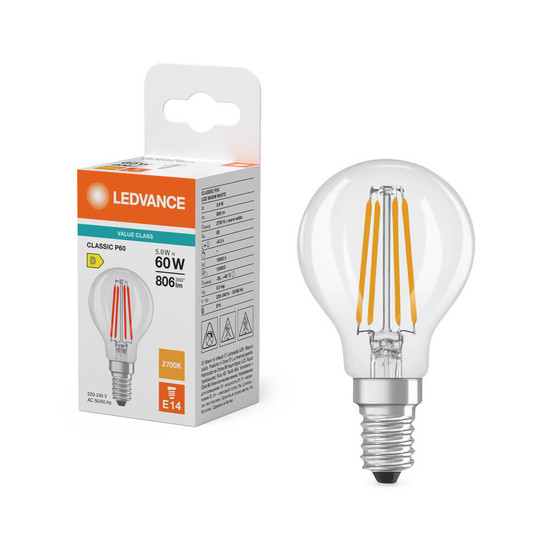 LEDVANCE LED Lampe E14 Classic Filament V P60 5.9W 806lm Warmweiss 2700K wie 60W 4099854482427
