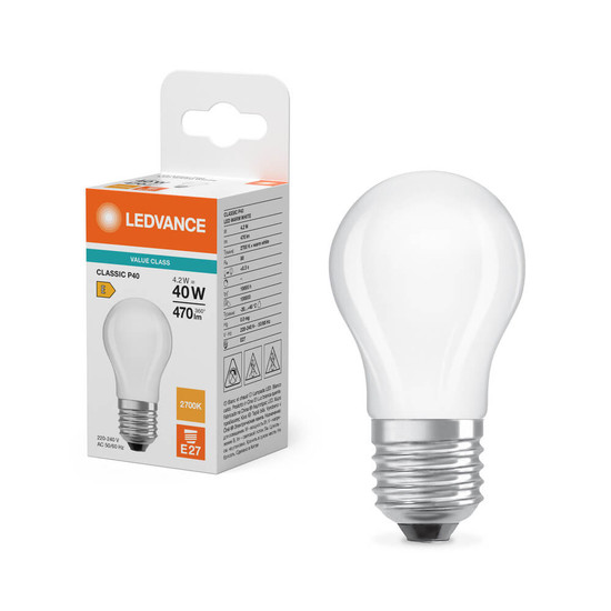 LEDVANCE LED Lampe E27 Classic Filament V matt P40 4.2W 470lm Warmweiss 2700K wie 40W 4099854482465