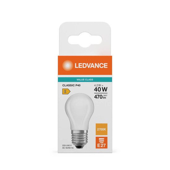 LEDVANCE LED Lampe E27 Classic Filament V matt P40 4.2W 470lm Warmweiss 2700K wie 40W 4099854482465