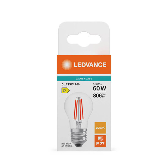 LEDVANCE LED Lampe E27 Classic Filament V P60 5.9W 806lm Warmweiss 2700K wie 60W 4099854482489
