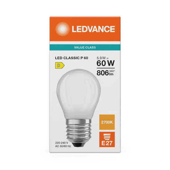 LEDVANCE LED Lampe E27 Classic Filament V matt P60 5.9W 806lm Warmweiss 2700K wie 60W 4099854482502