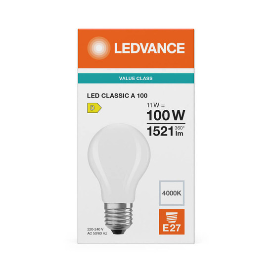 LEDVANCE LED Lampe E27 Classic Filament V matt A100 11W 1521lm Neutralweiss 4000K wie 100W 4099854482588