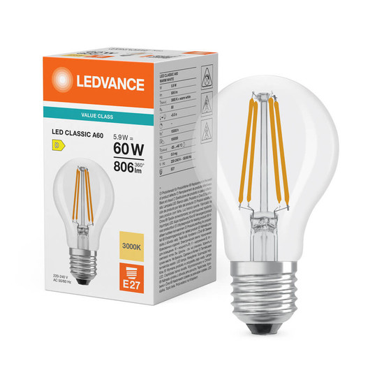 LEDVANCE LED Lampe E27 Classic Filament V A60 7W 806lm Warmweiss 3000K wie 60W 4099854482625