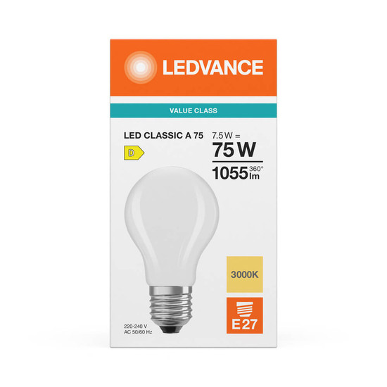 LEDVANCE LED Lampe E27 Classic Filament V matt A75 7.5W 1055lm Warmweiss 3000K wie 75W 4099854482649