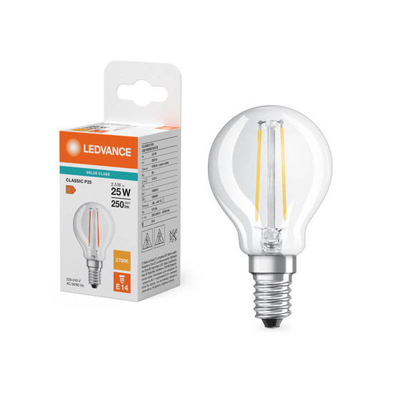LEDVANCE LED Lampe E14 Classic Filament P25 2.5W 250lm Warmweiss 2700K wie 25W 4099854482748